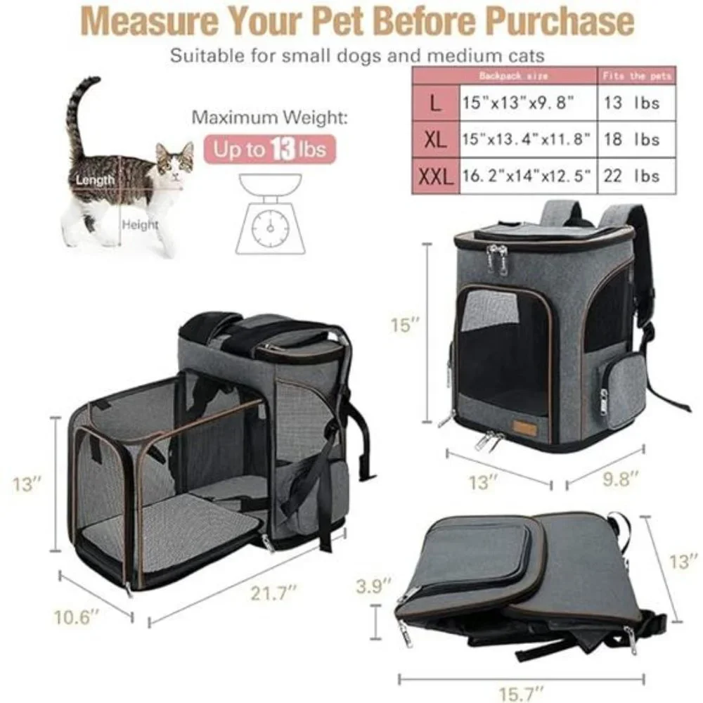 Cat Backpack Expandable Pet Carrier Backpack for Small Cats and Dogs